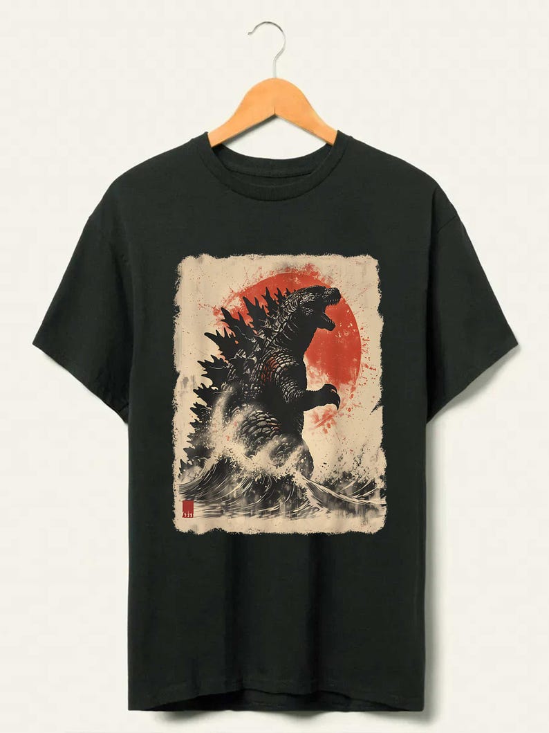 

Retro Vintage Japanese Godzilla Great Wave Unisex T-Shirt, Godzilla and the Wave Youth Unisex T-Shirt M