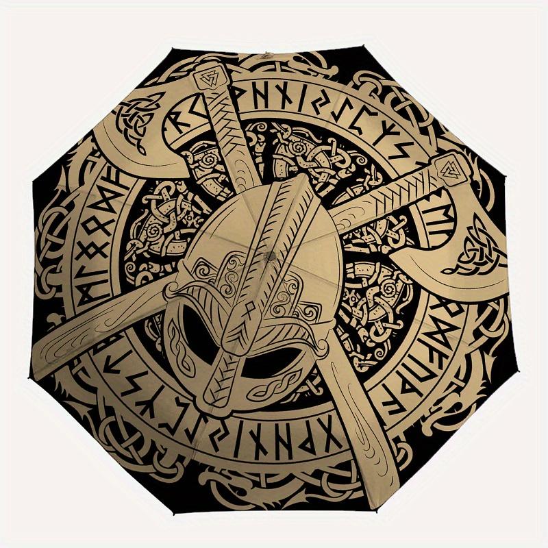 Viking Helmet Axes Norse Symbol Tapestry  DecorUmbrella, Portable 3-Fold Compact Umbrella,Christmas Gift ES527