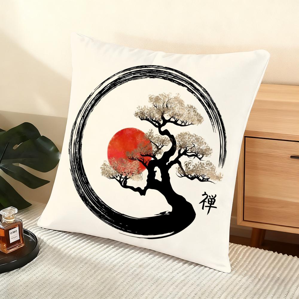Chinese Ink Painting Style Cushion Cover Soft Short Plush Pillow Cover Smooth Cozy Texture Aesthetic Cushion Case Home Decor