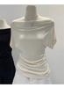 Sommer Reines Verlangen Ein Schulter Schwarz Kurzarm Damen T-Shirt Koreanischer Stil Schlankmachendes Top Freiliegende Schulter Modisch