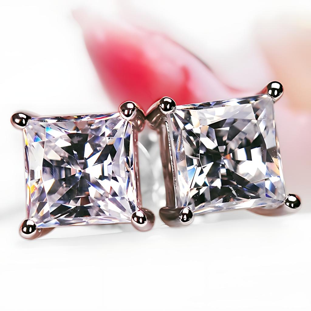 Silver CZ Stud Earrings Round Princess Cut Fashion Jewelry Women Accessories 925 Sterling Silver Ear Rings