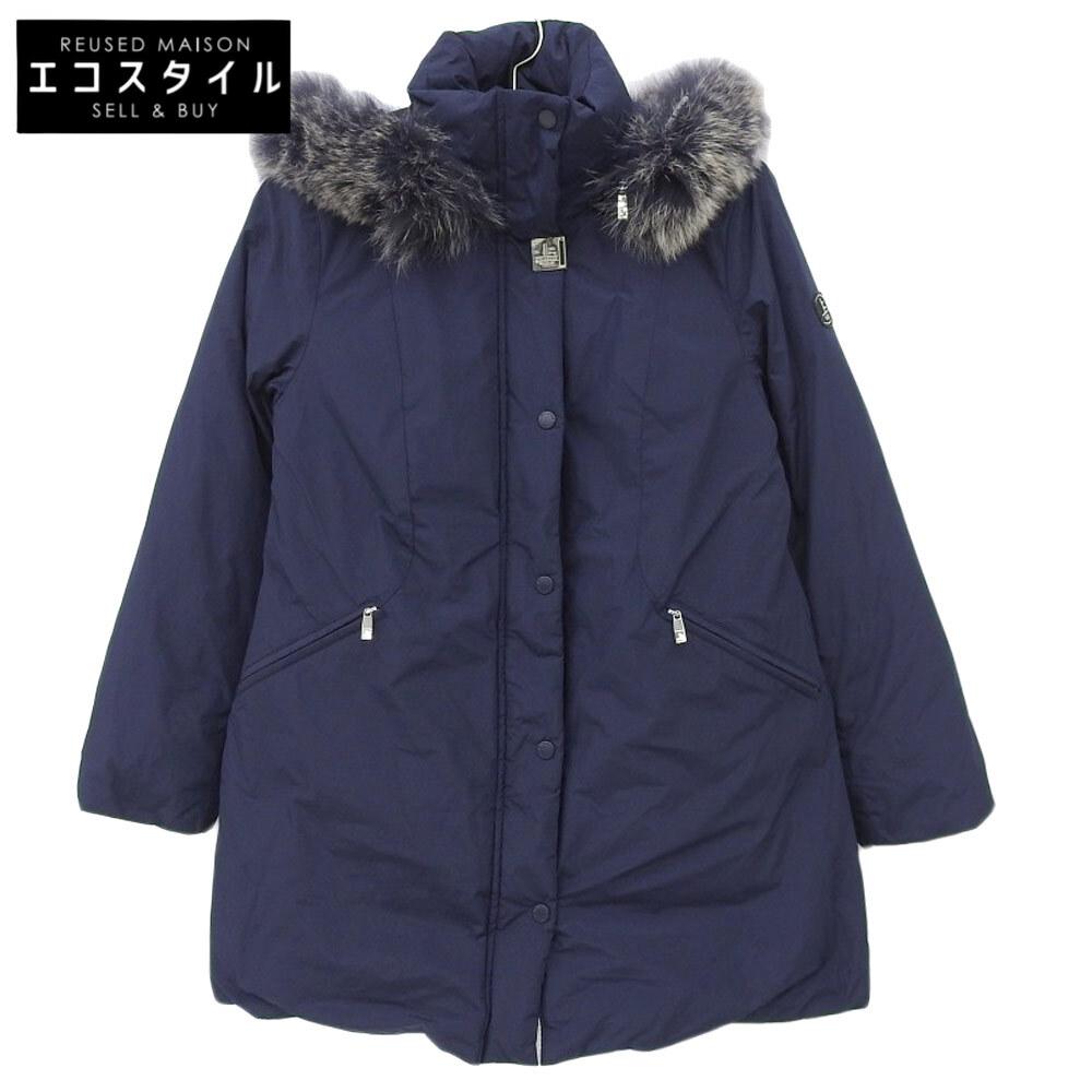 Jean-louis Scherrer Men's Blue Fox Fur Hooded Down Coat, Navy, Size M, P927-80F Coat M NavyUsed