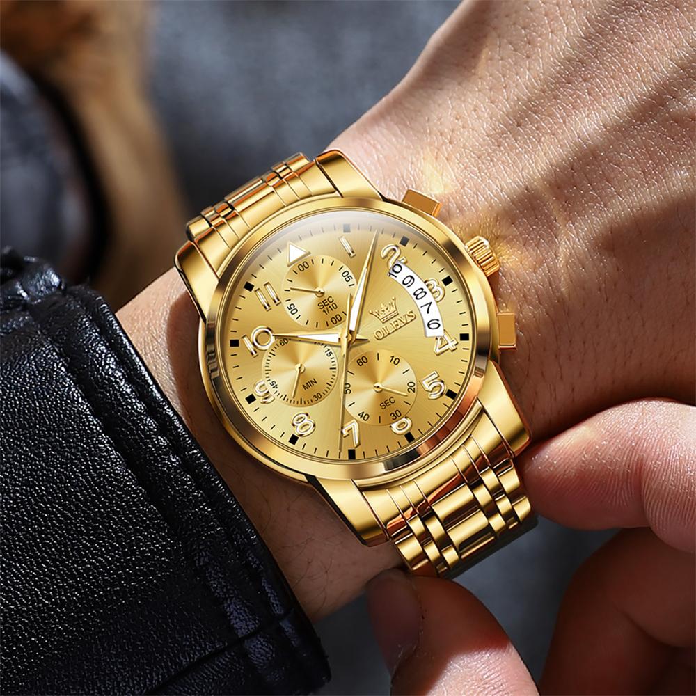 Analog Watch Men Luxury Golden Quartz Wristwatch Stainless Steel Waterproof Watches Luminous Relogio Masculino
