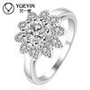 Luxurious Gemstone Crystal Flower Finger Ring Shiny Rhinestones Petals Copper Color Wedding Engagement Couple Jewelry MR120