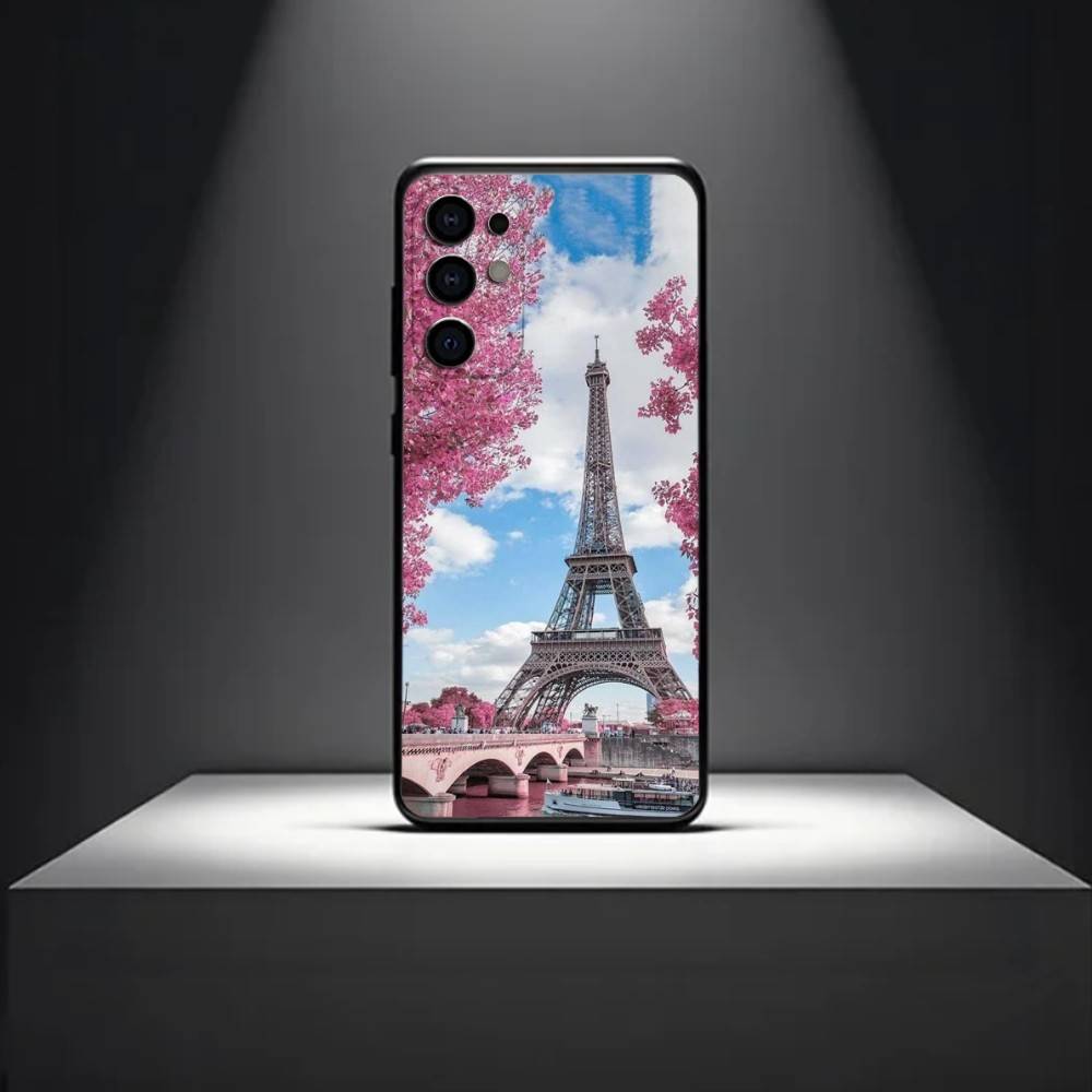 The iconic E-Eiffel T-Tower Phone Case For Samsung S 25,24,23,22,30,21,10,9,Ultra,Plus,Lite,FE,4,5 G Soft Black Case Samsung S21 s305G