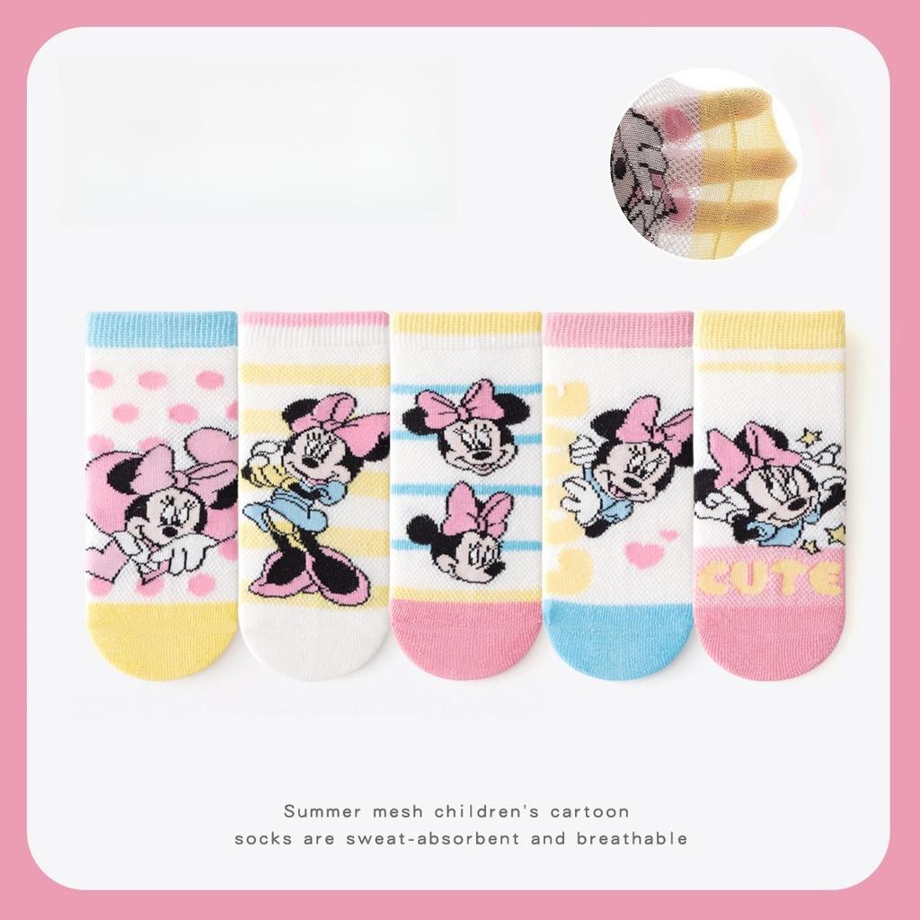 5 paia Calzini Estivi per Bambine Disney Minnie Mickey Sottili Cartoni Animati Calzini Estivi Carini Calzini per Neonati