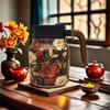 Premium Thermal Florals Teapot 1000ml Removable Infuser Stainless Steels Body And Ergonomic Wooden Handle Teas Kettle
