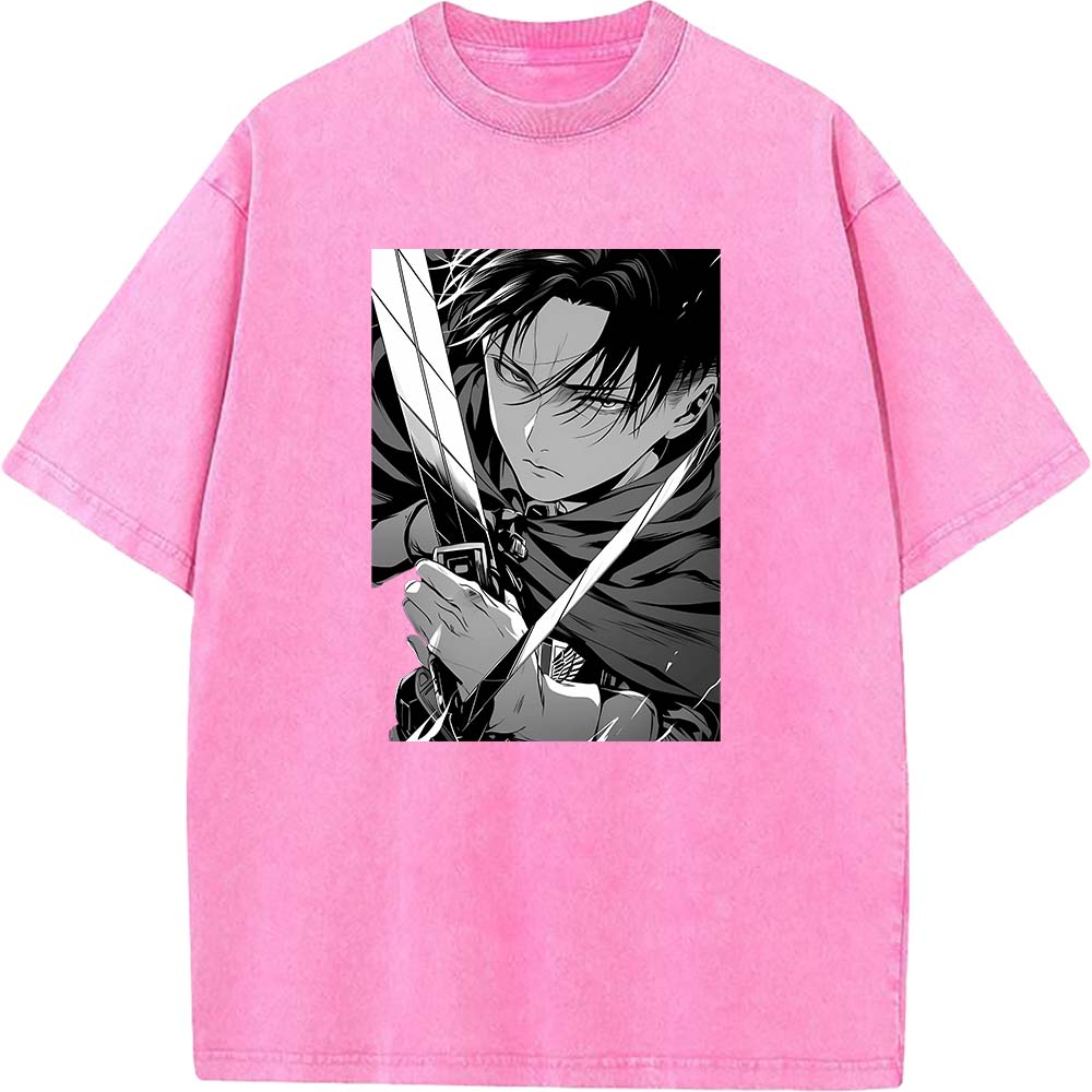 Levi Ackerman Manga Print T Shirt Attack On Titan Streetwear Men Women High Quality Cotton T-shirts Harajuku Retro Washed Tshirt