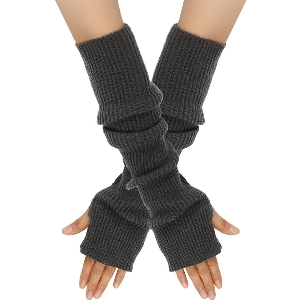 Women's Winter Warm Wool Gloves, Fingerless Long Sleeves, Solid Color, Extended Gloves