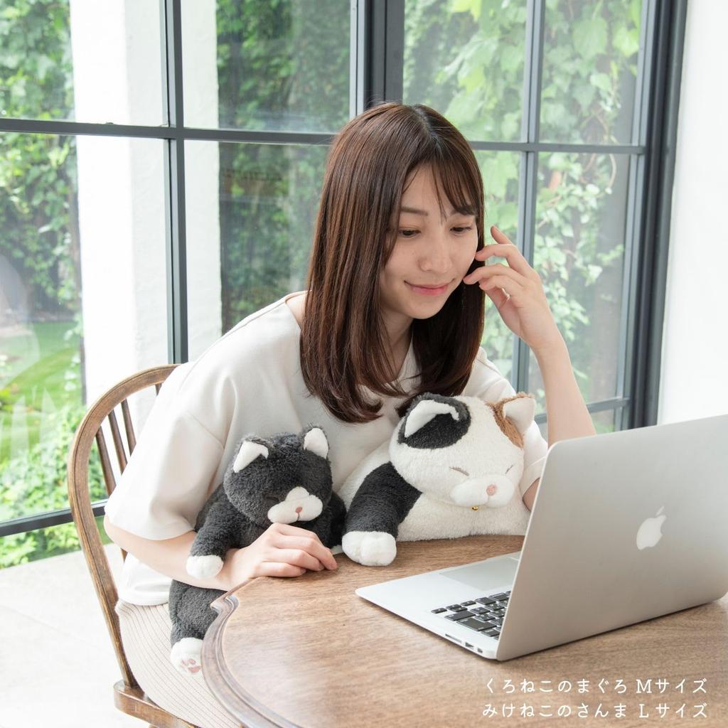 Livheart Cat Body Black Cat Medium Size Cute Cat Body Plush Cat Pillow, "Cat Positivity" Tuna, (Approx. 26cm), Pillow, Toy, Merchandise, 27722-74