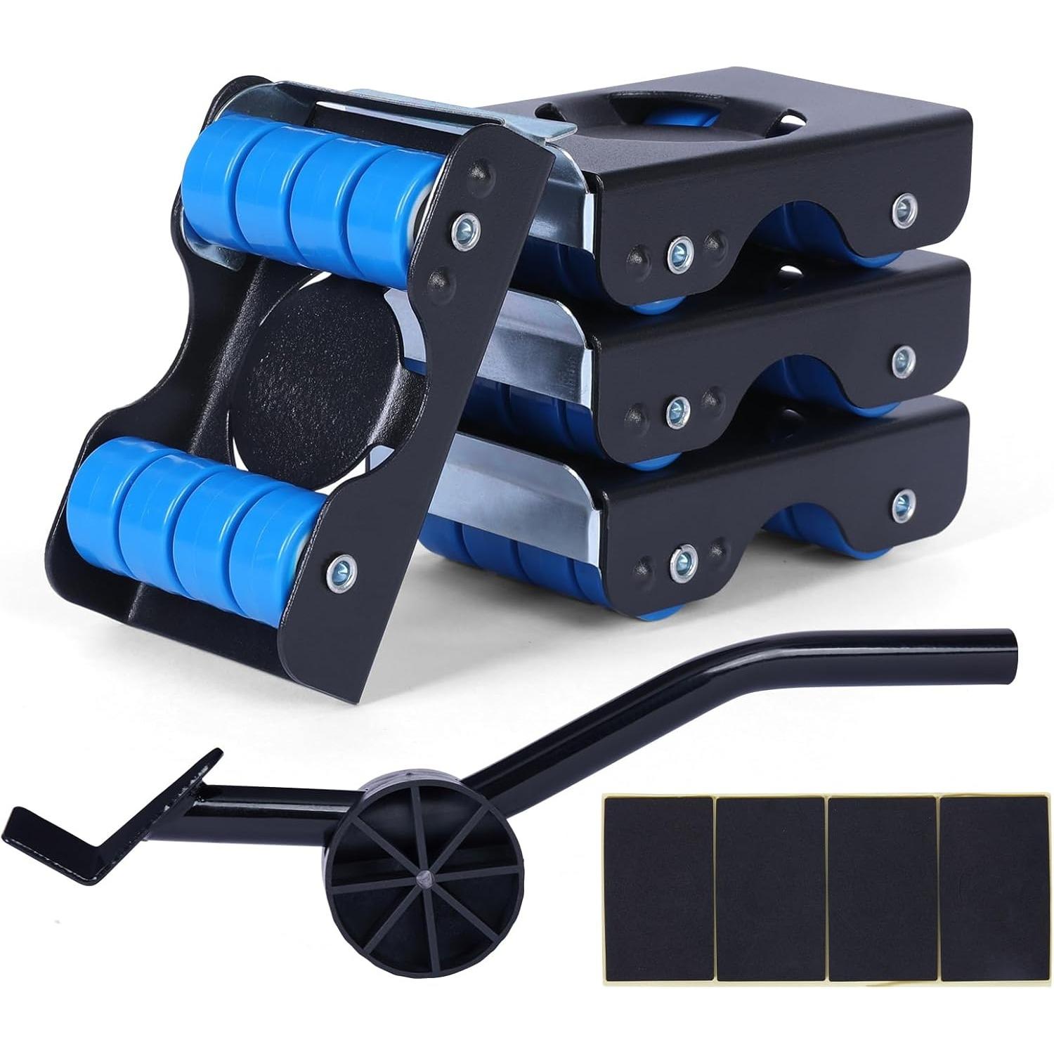 Furniture Sliders, Furniture Movers with Wheels 700LBS- 4 Metal Slider with Anti-Slip Pad 4 Brakes Each for Easy Moving, Heavy Duty
