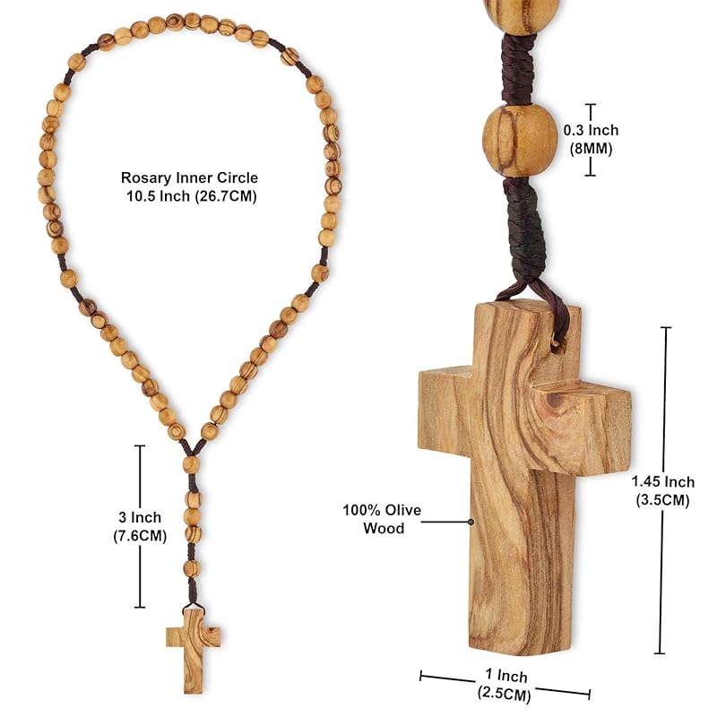 Bethlehem Certified Wooden Rosary from Olive Wood - Our Father Christian Catholic Wooden Prayer Beads in Cotton Rosary P 12 x 16