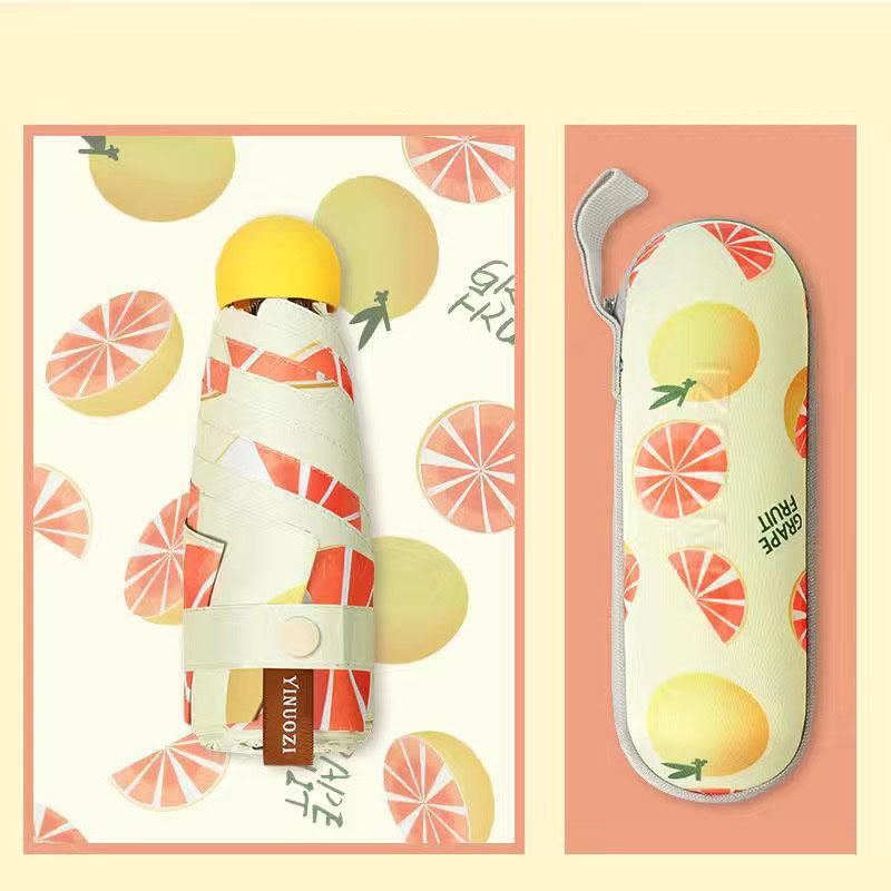 Cute Mini Five-Fold Umbrella Fruit Capsule Sun Womens Umbrella Sun Protection Uv Protection Sunshade Folding Sun Parasol