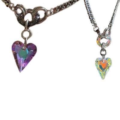 Collana girocollo a forma di cuore con pietre preziose colorate, lunghezza regolabile, accessori gioielli fatti a mano per adolescenti