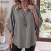 Women Casual V Neck Blouse Solid Color Loose Half Sleeve Tunic Tops Elegant Shirts