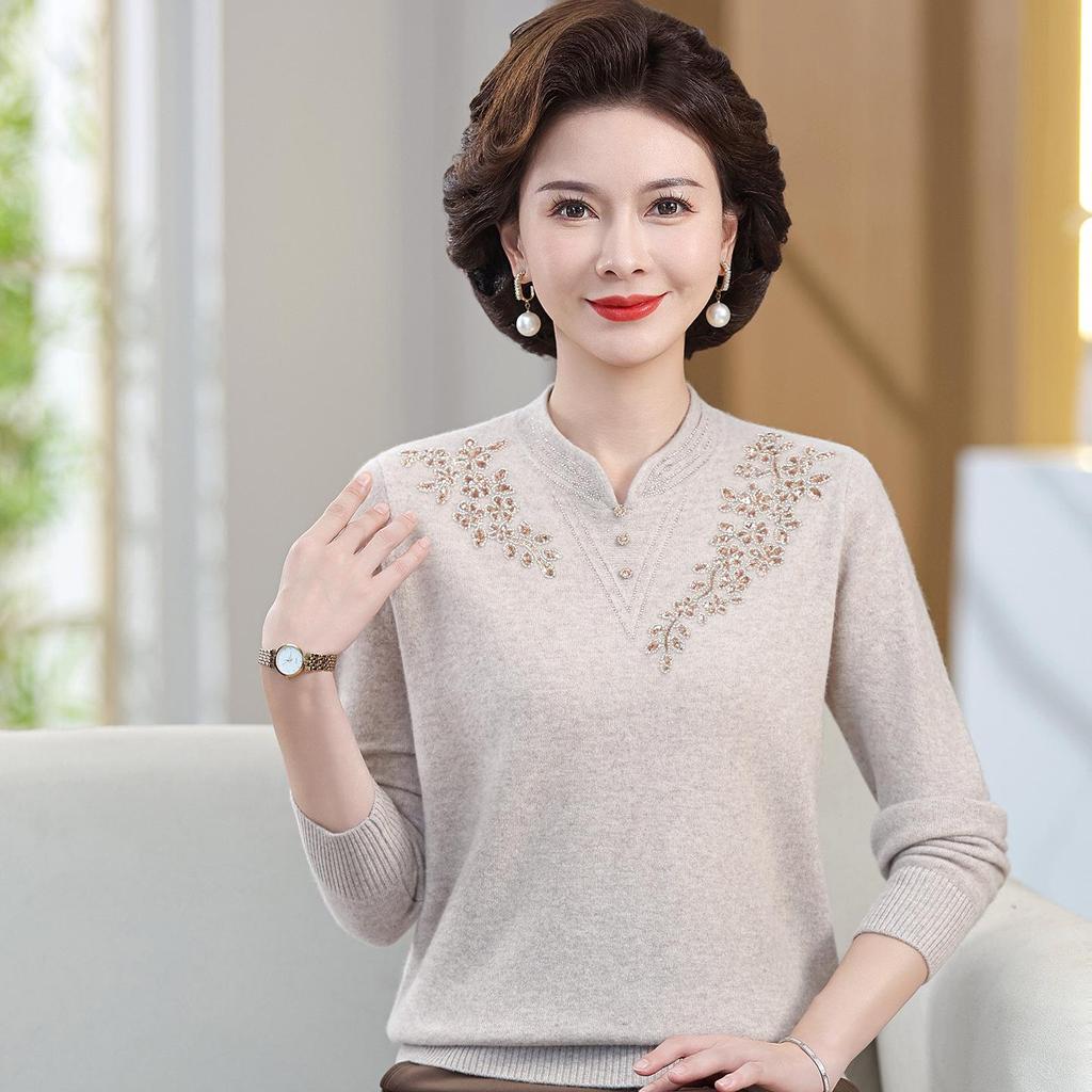 100% Pure Wool Knitted Sweater for Women with Cheongsam Collar - Autumn/Winter Style