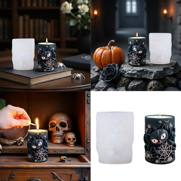 Food Grade Silicones Mold With Intricate Spiderweb And Cats Pattern For Artistic Creation Aromatherapies Candle Making