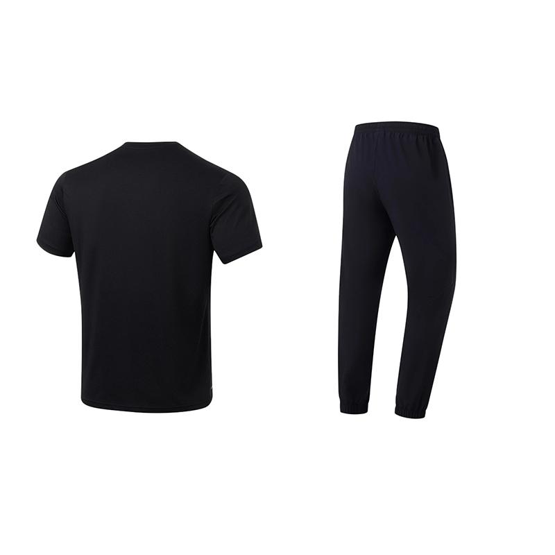 Li Ning Round Neck Cool Dry Short Sleeve Slim Fit Solid Color Elastic Waist Long Pants Casual Sports Suit Unisex suit Black ATSU817-1+AYKU835-1