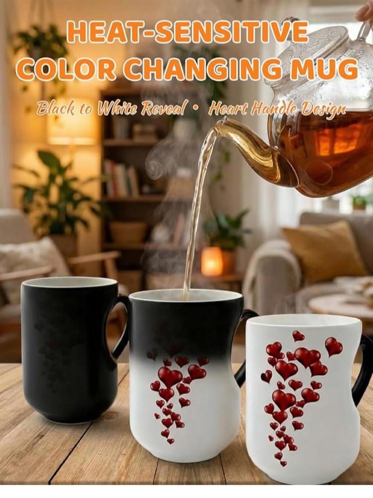 Heat Sensitive Color Changing Heart Handle Mug Strange Rare Mate Couple Valentine's Day Wedding Coffee Mug Cup Festival Gifts