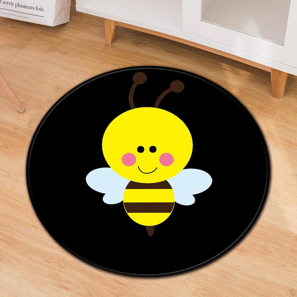 Living Room Mat Computer Chair Mat Round Anti-Slip Modern Creative Carpet Print Bee Clock Kids Bedroom Carpet