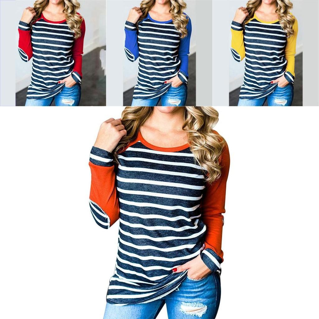 Striped Autumn New Stitching Round Neck Longsleeved Tshirt Bottoming Shirt