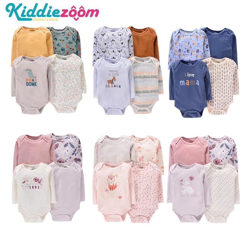 

Kiddiezoom, 4 шт., комбинезон для новорожденных, осенние боди для младенцев с длинными рукавами, милая хлопковая одежда с мультяшным принтом для малышей 0-9 месяцев для мальчиков и девочек