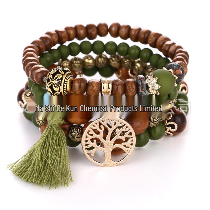 Bohemian Ethnic Multi-Layer Wooden Beaded Elastic Bracelet
