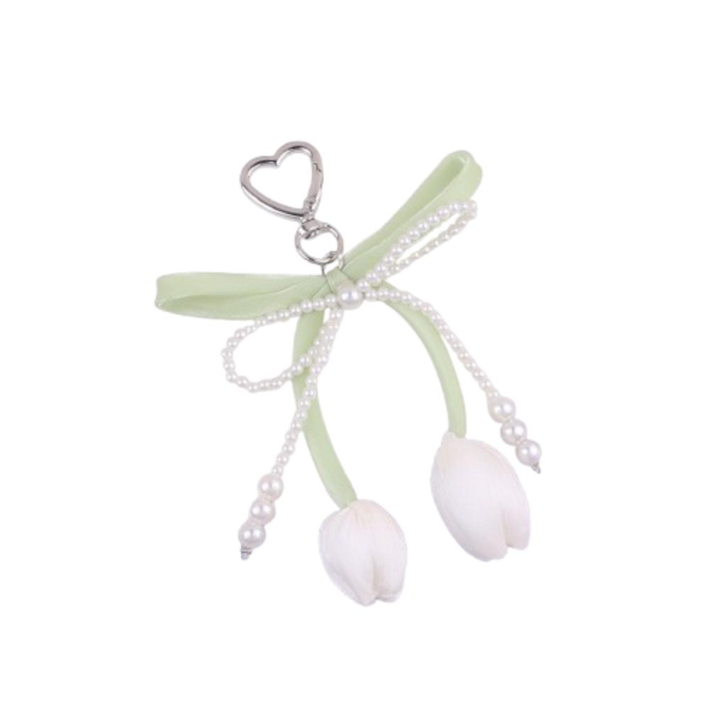 Handmade Tulip Pendant Cartoon Heart Bag Charm Trendy Pearl Tulip Keychain  Car Accessory
