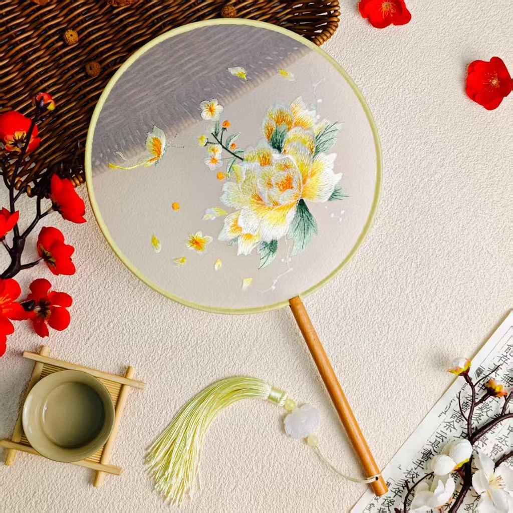 Double-Sided Round Fan with Suzhou Embroidery for Hanfu or Qipao