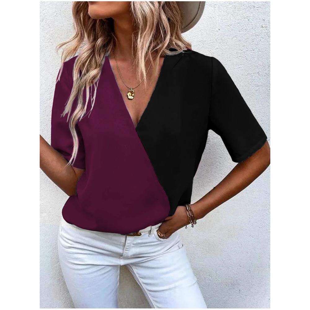 Women's T-shirt Simple Fashion V-neck Short Sleeve Stripe Print T Shirt For Ladies Harajuku Loose Clothing Female Pullover Tops