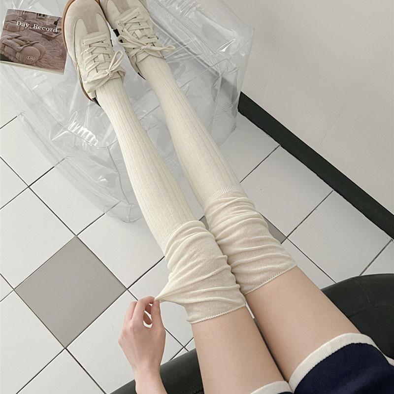 Knee-high Socks, Solid Color for The Calves, Spring and Autumn Color-blocked Women's Long Socks, Autumn Long Tube Versatile Pile Socks, Women's Socks