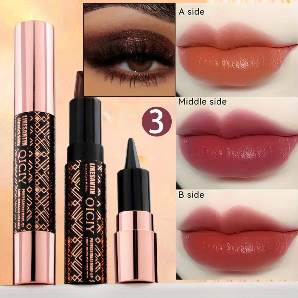 Double-ended Three-color Lipstick + Eyeliner, Multi-purpose, Waterproof, Quick-drying, Suitable for All Skin Types