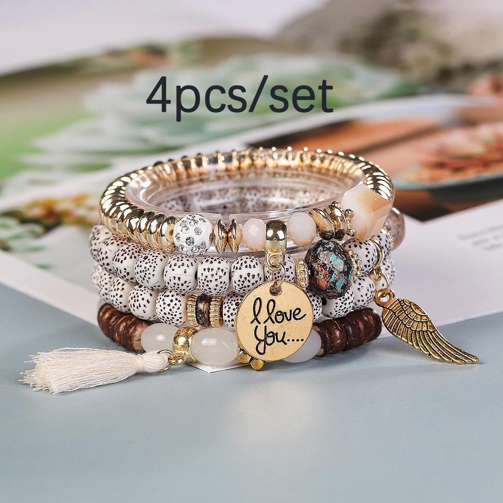Bohemian Trendy Bracelet with Wings, 'I Love You' Tassel Pendant, and Retro Creative Design