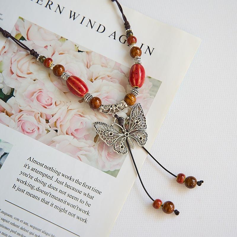 Accessories New Ceramic Butterfly Beaded Necklace Does Not Fade Summer Versatile Premium Sense