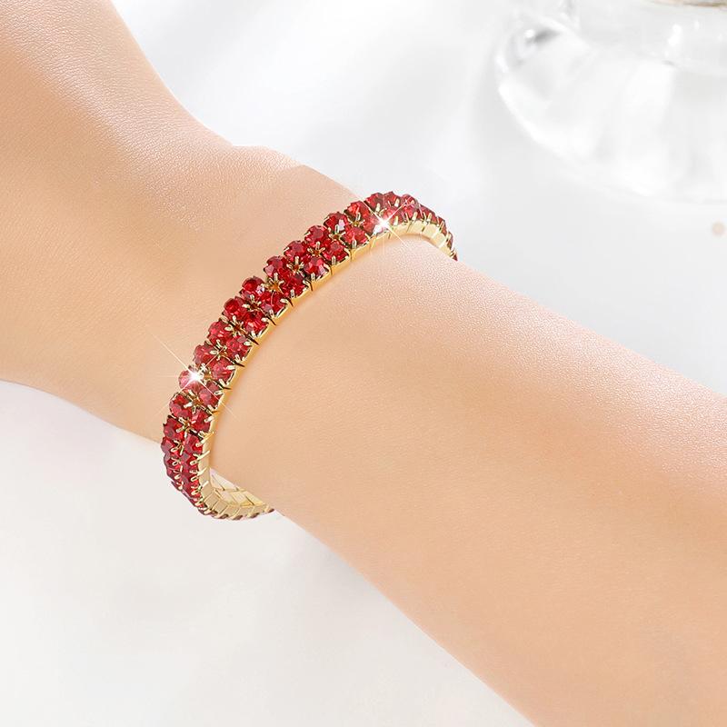 Full Diamond Bracelet Exaggerated Rhinestone Bracelet Bridal Crystal Two Rows Elastic Line Bracelet Female