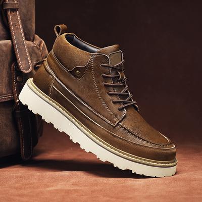 Italian Men Genuine Leather Motorcycle Boots Classic Vintage Casual Leather Flat Designer Shoes Outdoor Ankle Boot Walking Shoes