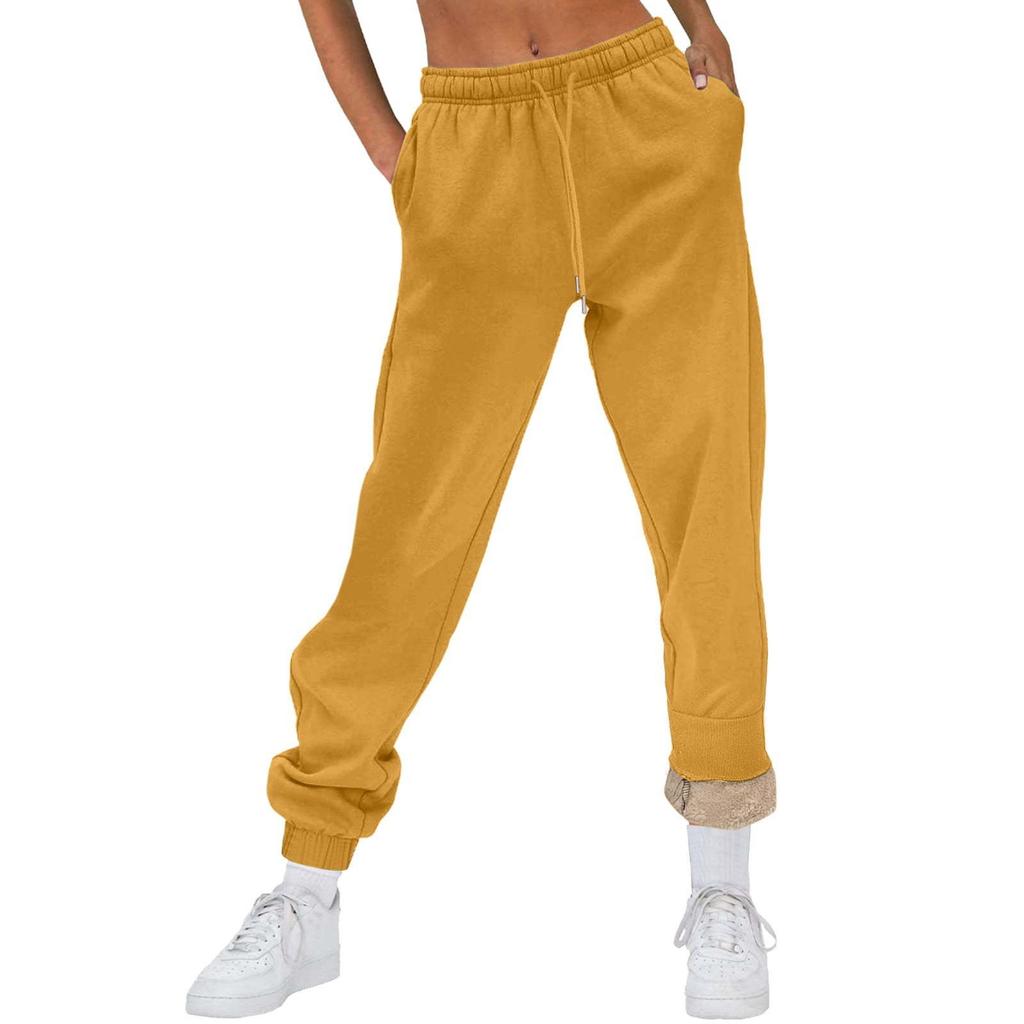 Damenmode Einfarbige Freizeithose Kordelzug Große Fleecehose Homewear Jogginghose