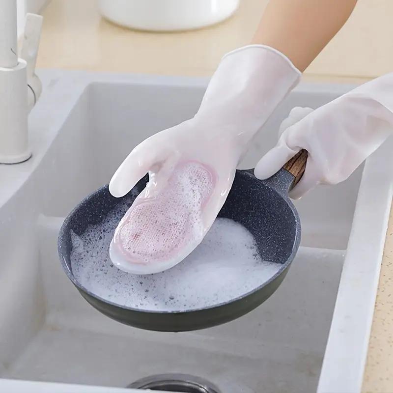 1 пара Волшебных перчаток для мытья посуды с щеткой Прочные Хозяйственные Водонепроницаемые Нескользящие Кухонные для уборки Стирки Мытья посуды Овощей Резиновые перчатки