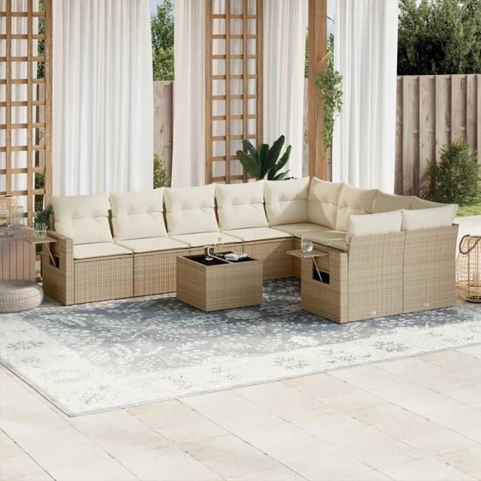 VidaXL Garden Lounge Set with Cushions 10 Pcs, Patio Sofas, Patio Furniture Set, Outdoor Furniture, Beige 3252985