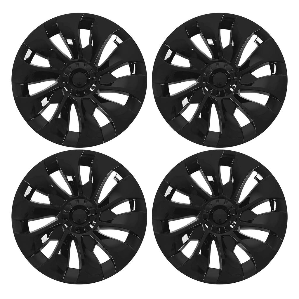 4PCS 18in Wheel Hub Cap Gloss Black Fully Wrapped Wheel Rim Hubcap Replacement For Model 3 2017 To