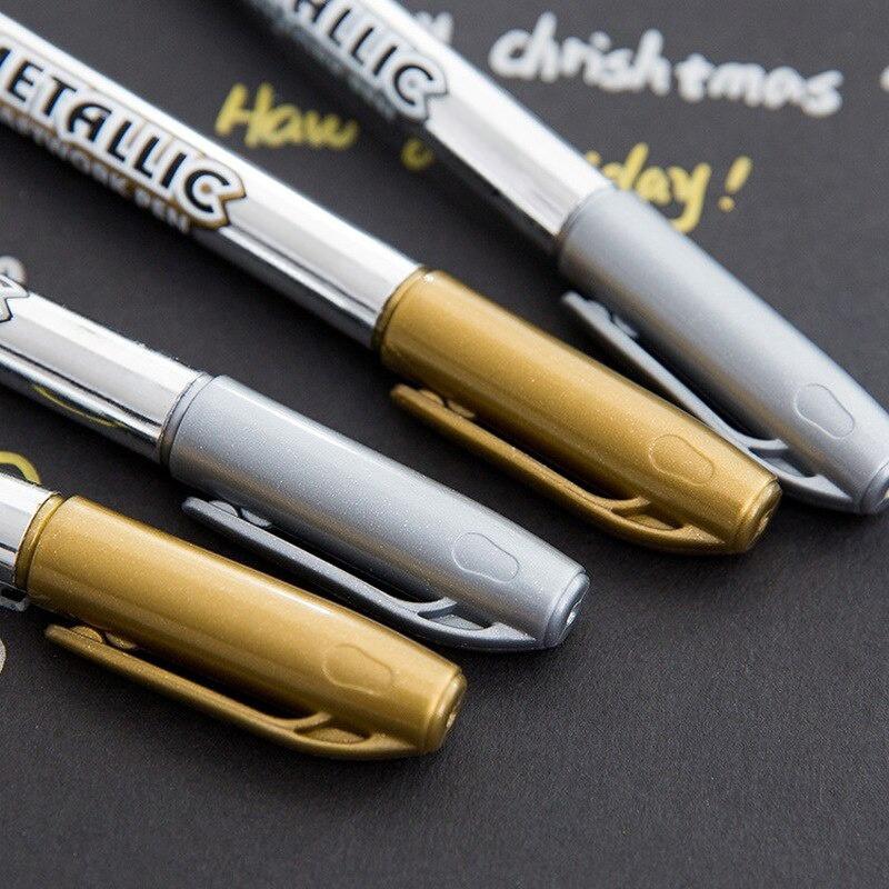 

DIY Металлические водостойкие перманентные маркеры для рисования манги школьные офисные золотые и серебряные ручки серебряный