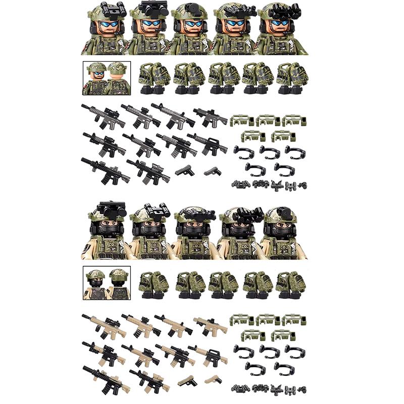 America Army Combat Uniform Special Forces Figures Building Blocks City US Special Air Service Soldier Military Weapons Toys