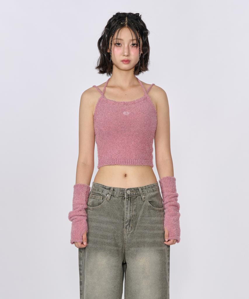 UNUSUALNORMAL Glitter 2Way Knit Halter Top_Pink
