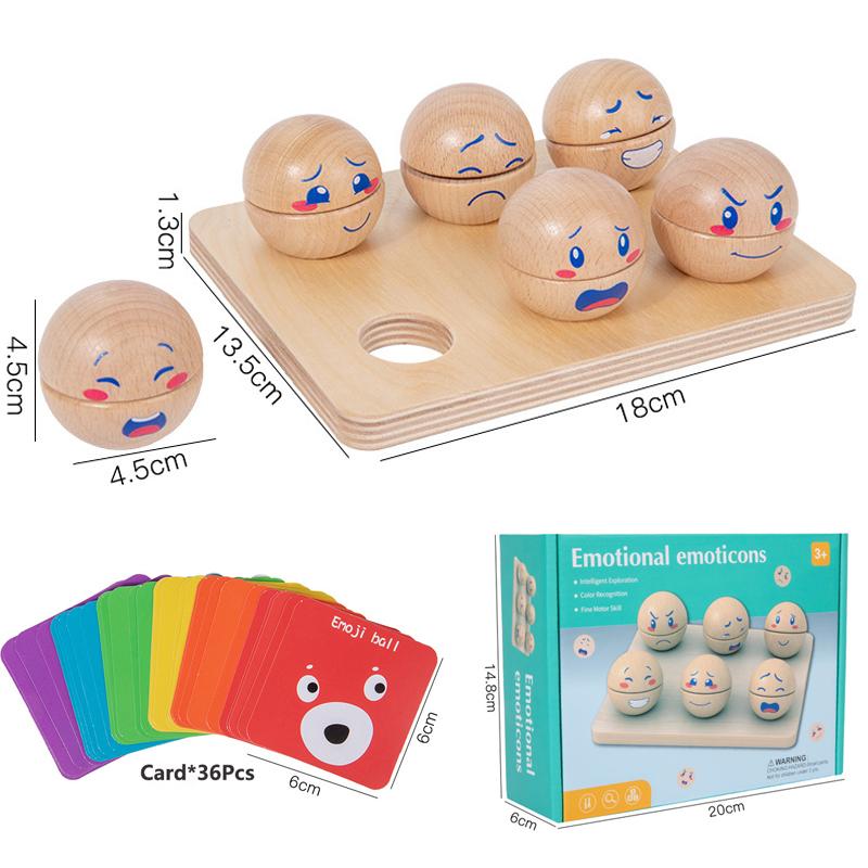 Wooden Emotion Matching Block Ball Toys Montessori Expression Sorting Toys for Toddlers Fine Motor Training Educational Puzzle