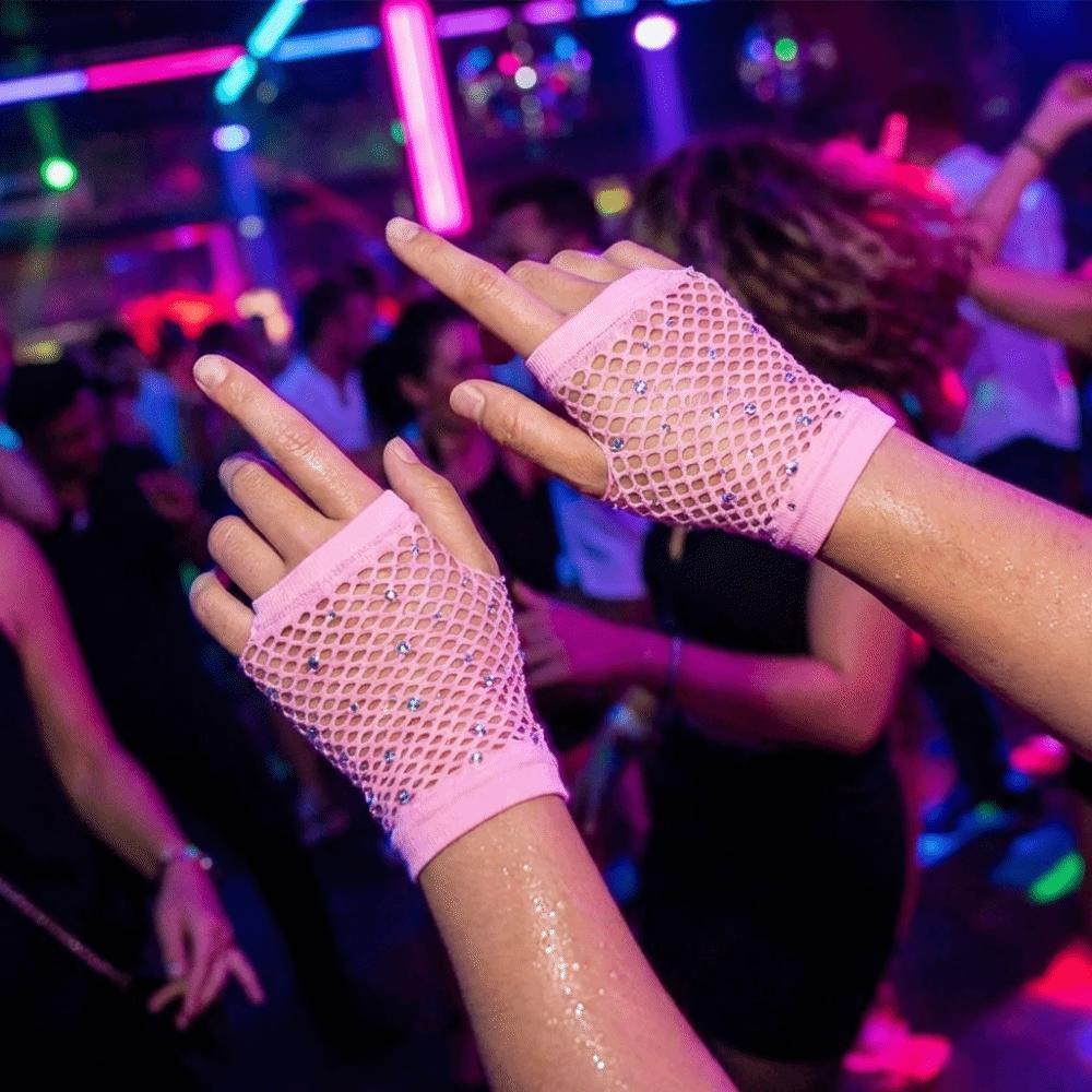 Elastic Rhinestone Gloves Shiny Long Gloves Short Fishnet Fingerless Gloves Women's Fashion