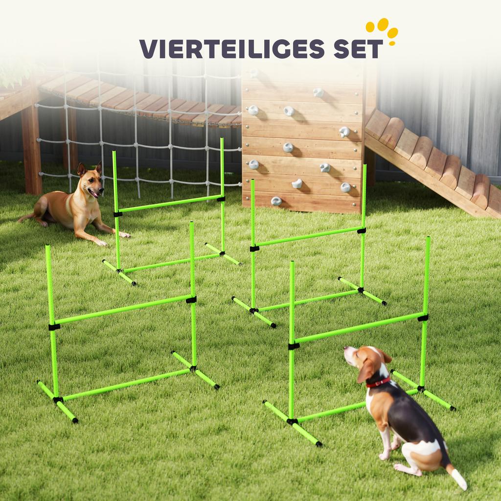 Dog Agility Set, 4-Piece Height-Adjustable Agility Equipment with 4 Hurdles, Carry Bag, 99 x 65 x 94 cm, Green