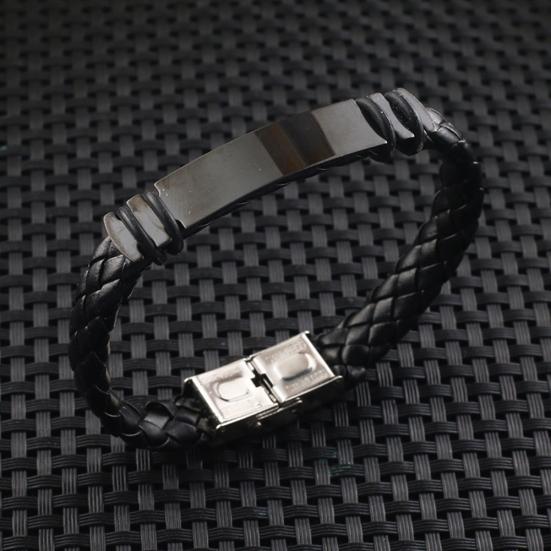 Men Silicone Faux Braided Leather Buckle Clasp Bracelet Bangle Jewelry
