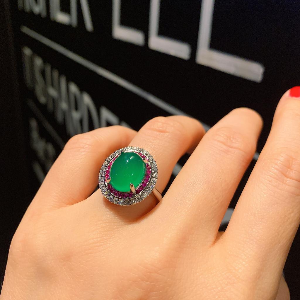 Schmuck Eis Samen Fluoreszierend Denier Chalcedon Ring Ring Damen Temperament Jade Anhänger Geburtstagsgeschenk Set