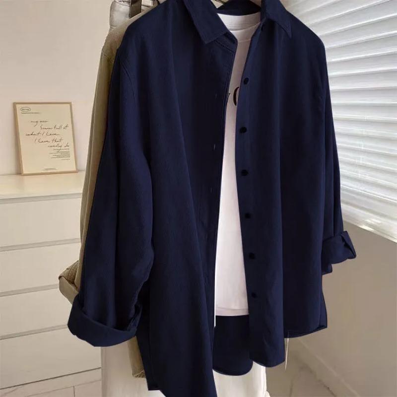 Women's Light Purple Corduroy Loose Shirt Lapel Long-Sleeve Oversize Casual Blouses