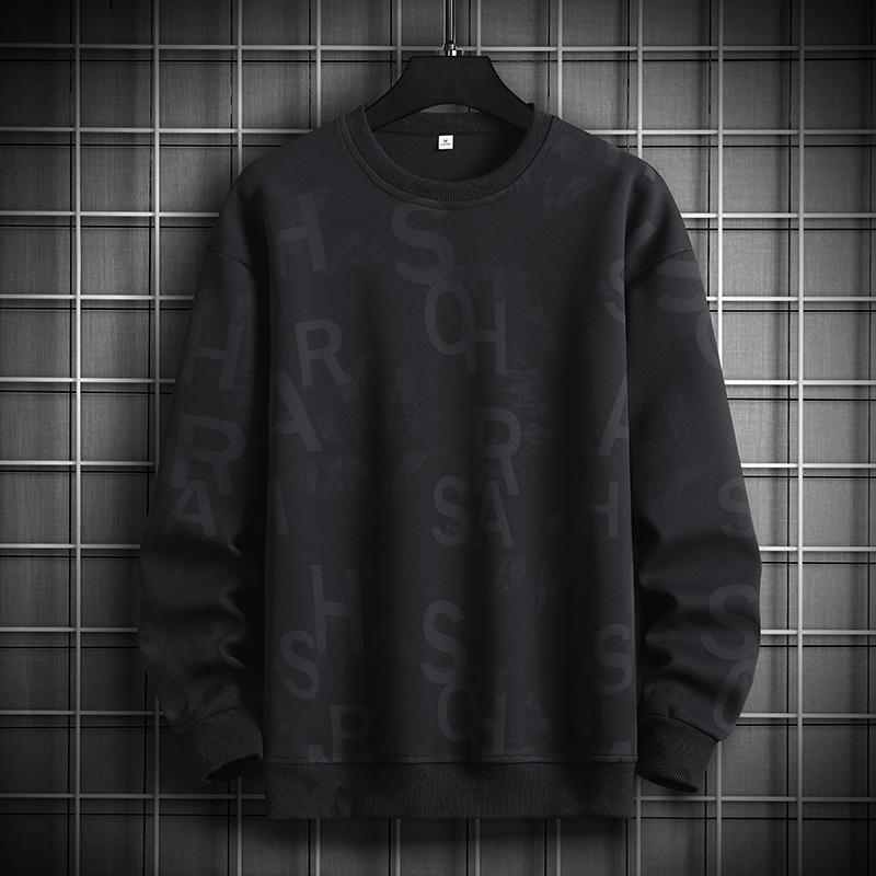 

Letter Print Round Neck Lantern Long Sleeve Casual Fashion Sweater Pullover Top 8XL чорний